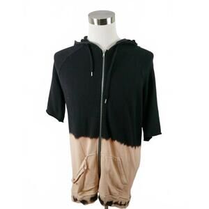 Hot Topic Mens Cotton SS Full Zip Black Beige Tie Dye Hoodie Sweater Size S/M